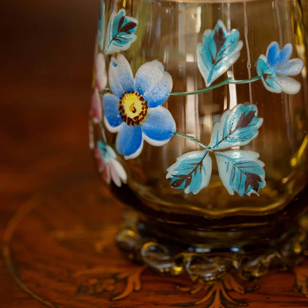 Glass Orange Cup Luxury Interior Crystal Cup Flower Pattern Bohemian — Foto de Stock