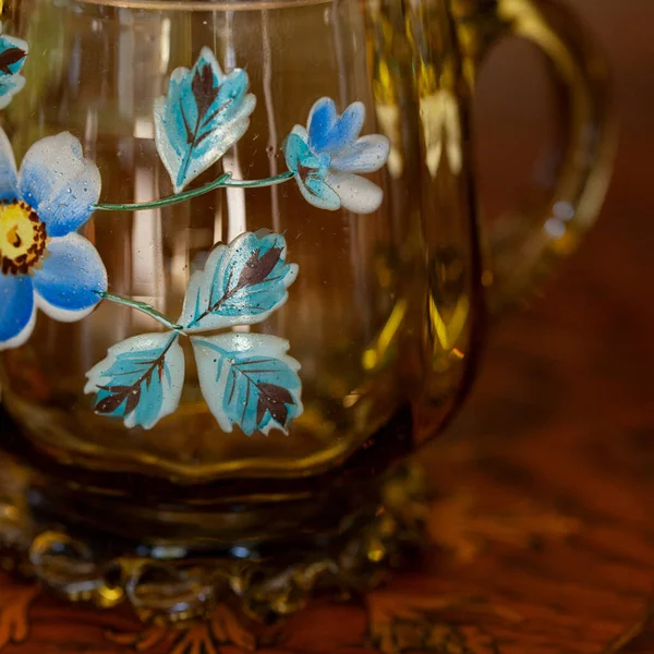 Glass Orange Cup Luxury Interior Crystal Cup Flower Pattern Bohemian — ストック写真