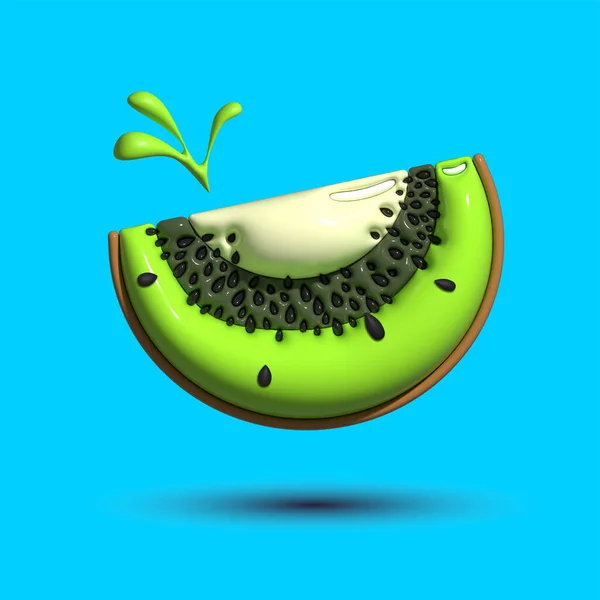 Render Realistic Kiwi Slice Different Types Minimalism Cartoon Style Design — 图库照片