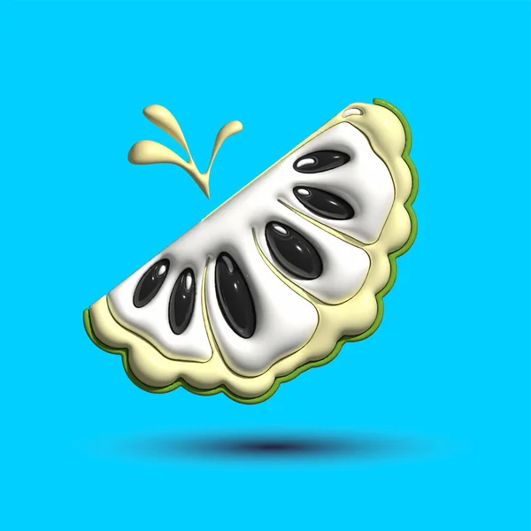 3d render realistic of custard apple slice with different types of minimalism in a cartoon style. Design glossy emotions. 3d render realistic fruit icon. 3d custard apple