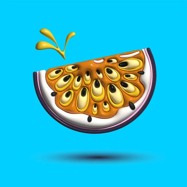 Render Realistic Passion Fruit Slice Different Types Minimalism Cartoon Style — 图库照片