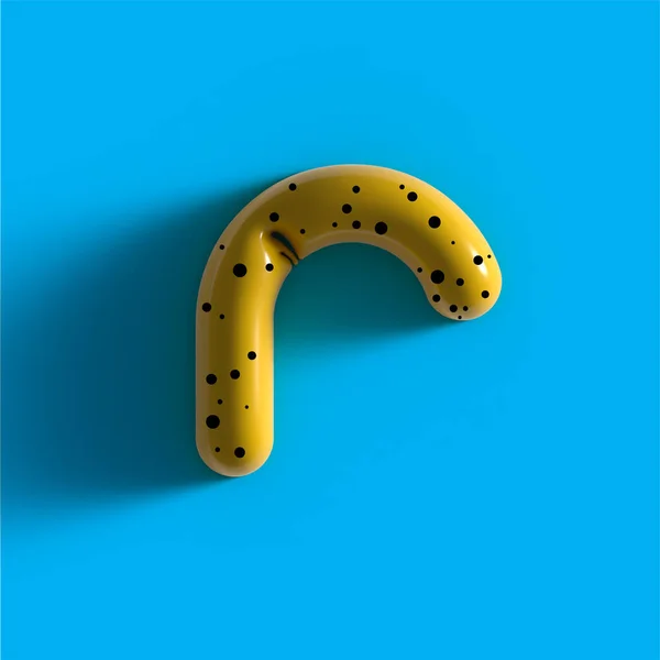 3d yellow bubble plastic letter R . Glossy yellow alphabet letter R lowercase. 3d render realistic yellow plastic bubble on Blue background letter R