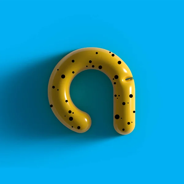 3d yellow bubble plastic letter A . Glossy yellow alphabet letter A lowercase. 3d render realistic yellow plastic bubble on Blue background letter A