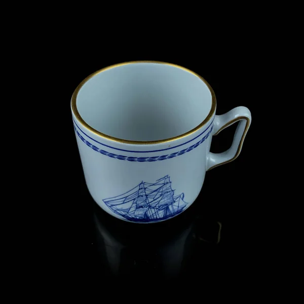 Античний Британський Блакитний Порцеляновий Чай Корабельним Мотивом Antique Cup Saucer — стокове фото