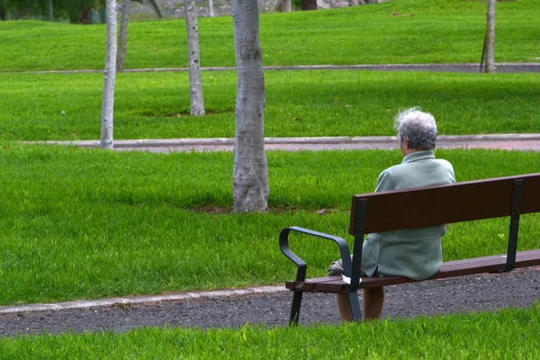 Old woman sitting on a park bench Royalty Free Stock Images