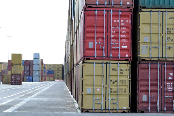 Kräne und Container auf dem Dock — Stockfoto