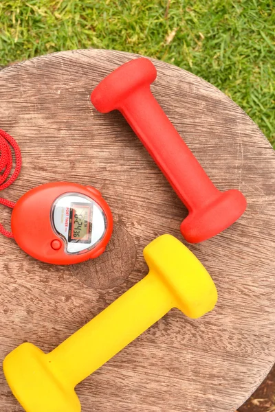 Timer and dumbbells — Stock Photo, Image