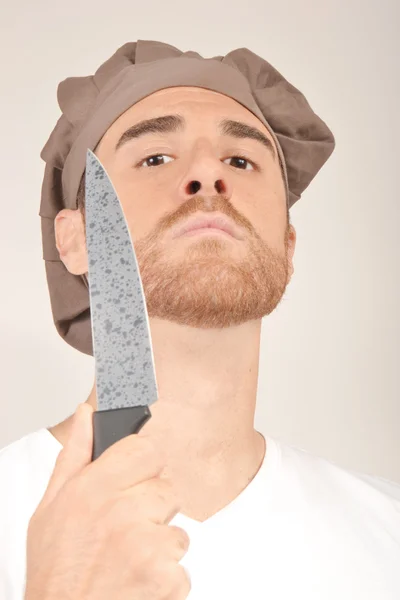 Chef con cuchillo en la mano — Foto de Stock
