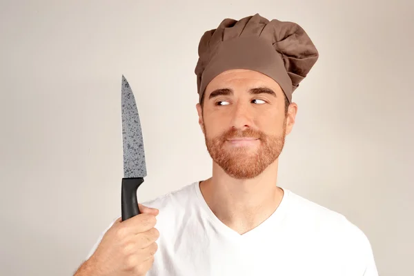 Chef con cuchillo en la mano — Foto de Stock