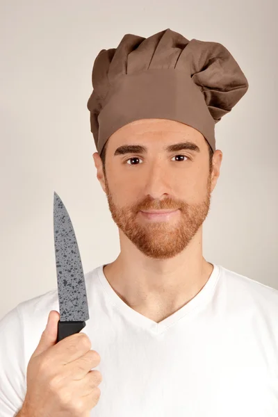 Chef con cuchillo en la mano — Foto de Stock