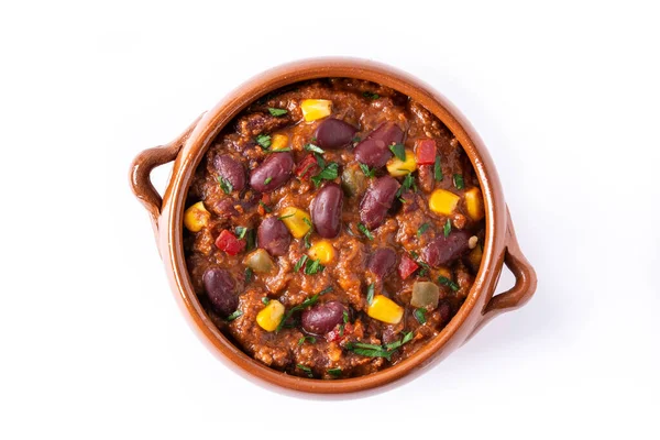 Tradizionale Messicano Tex Mex Chili Con Carne Isolato Sfondo Bianco — Foto Stock