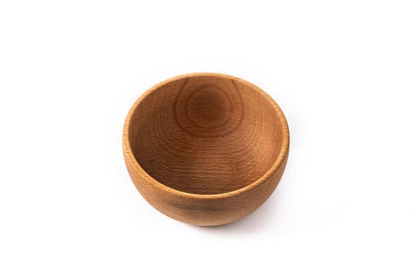 Empty Wooden Bowl Isolated White Background — Stock Photo, Image