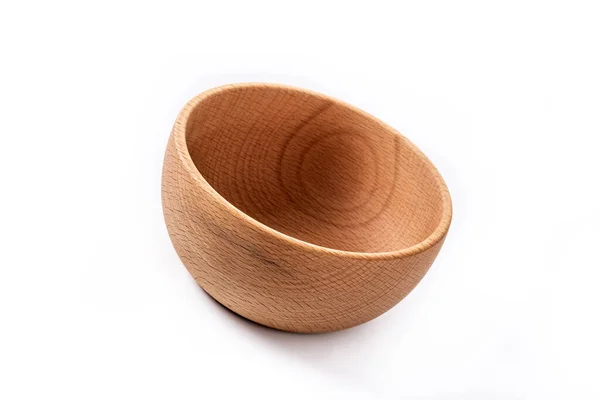 Empty Wooden Bowl Isolated White Background — Stock Photo, Image