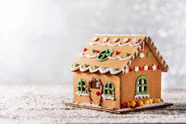 Christmas Gingerbread House White Glitter Background — Stock Photo, Image