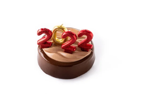 Ano Novo 2022 Bolo Chocolate Isolado Fundo Branco — Fotografia de Stock