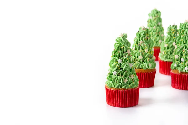 Kerstboom Cupcakes Geïsoleerd Witte Achtergrond Kopieerruimte — Stockfoto