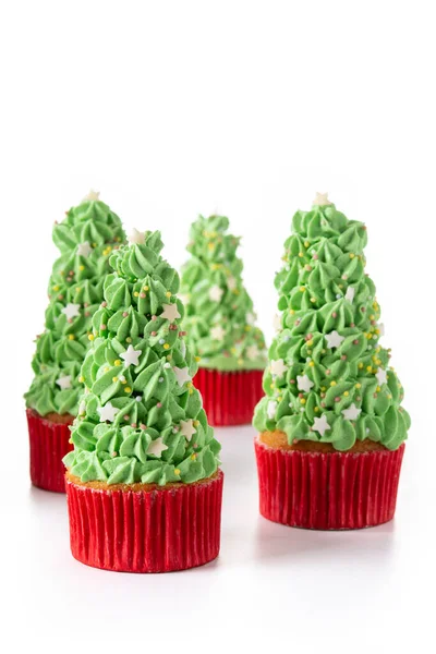 Weihnachtsbaum Cupcakes Isoliert Auf Weißem Hintergrund — Stockfoto