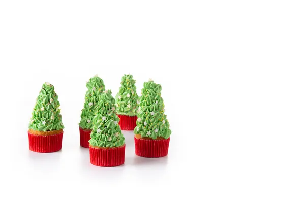 Cupcakes Árbol Navidad Aislados Sobre Fondo Blanco Copiar Espacio — Foto de Stock