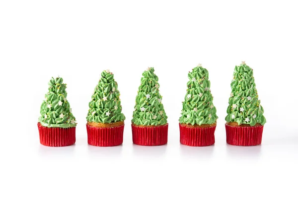 Kerstboom Cupcakes Geïsoleerd Witte Achtergrond — Stockfoto
