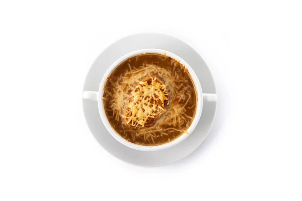 Sopa Tradicional Cebola Francesa Isolada Fundo Branco — Fotografia de Stock