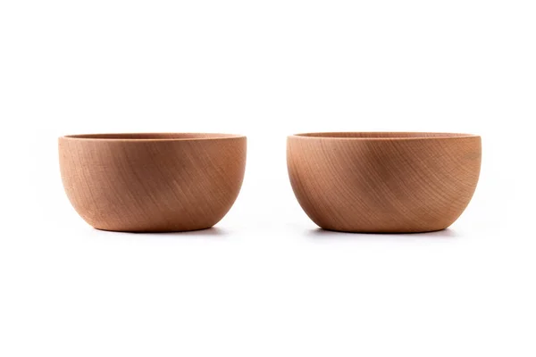 Empty Wooden Bowls Isolated White Background — Stock Photo, Image