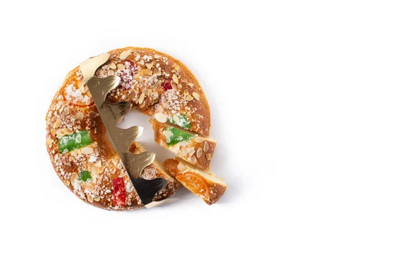 Іспанський Типовий Пиріг Епіфанія Roscon Reyes Ізольований Білому Тлі Копіювальний — стокове фото