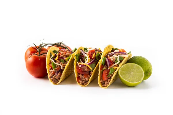 Traditionele Mexicaanse Taco Met Vlees Groenten Geïsoleerd Witte Achtergrond — Stockfoto