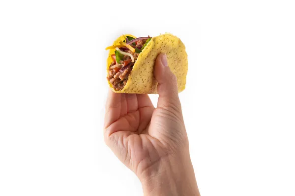 Traditionele Mexicaanse Taco Met Vlees Groenten Geïsoleerd Witte Achtergrond — Stockfoto