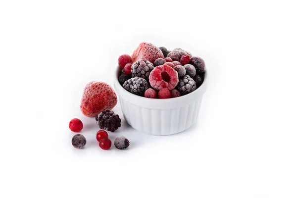 Assortment Iced Berries Bowl Isolated White Background — Stock Photo, Image