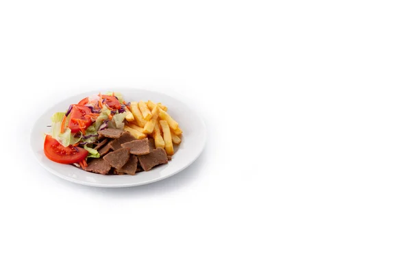 Assiette Kebab Légumes Frites Isolées Sur Fond Blanc — Photo