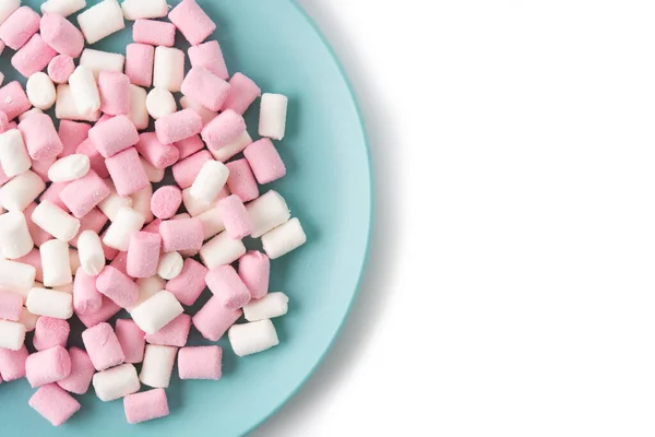 Süße Marshmallows Auf Weißem Hintergrund Ansicht Von Oben Kopierraum — Stockfoto