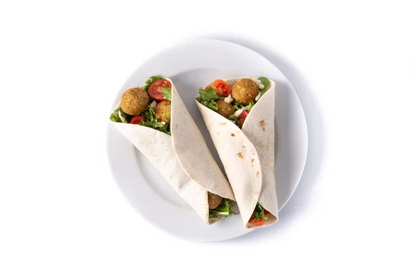 Tortilla Wrap Falafel Vegetables Isolated White Background — Photo