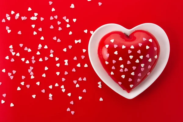 Heart Shaped Cake Valentine Day Mother Day Red Background — Stock Photo, Image