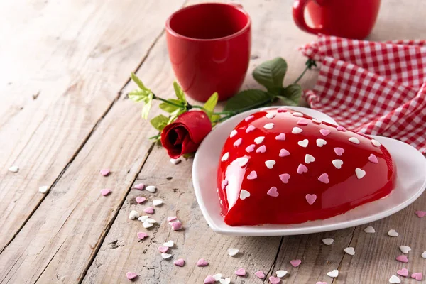 Heart Shaped Cake Valentine Day Mother Day Wooden Table Copy — Stock Photo, Image