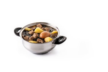 Geleneksel Yahudi huysuzluğu beyaz arka planda izole edilmiş. Hamin..