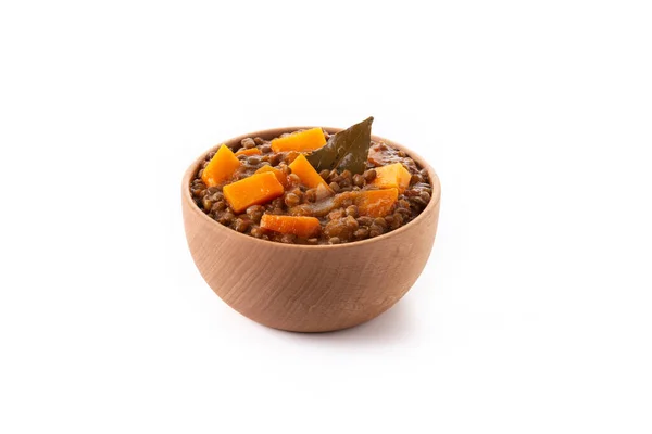 Lenticchia Stufato Ragù Con Zucca Carota Ciotola Isolata Fondo Bianco — Foto Stock