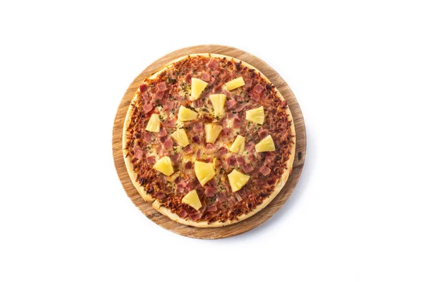 Hawaiian Pizza Med Ananas Skinka Och Ost Isolerad Vit Bakgrund — Stockfoto