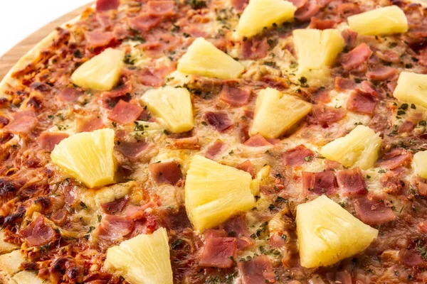 Hawaiian pizza with pineapple,ham and cheese isolated on white background.Close up