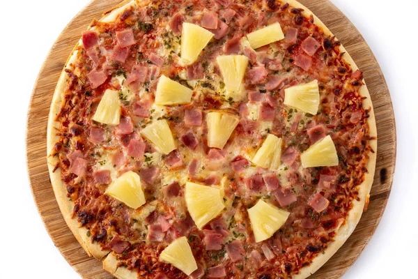 Hawaiian Pizza Med Ananas Skinka Och Ost Isolerad Vit Bakgrund — Stockfoto