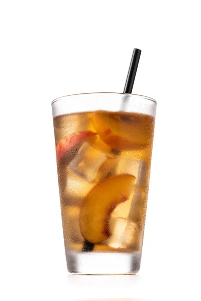 Glass Peach Tea Ice Cubes Isolated White Background —  Fotos de Stock