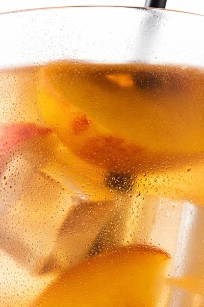 Glass Peach Tea Ice Cubes Isolated White Background Close — Photo