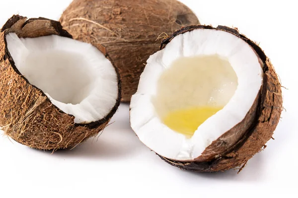 Sliced Coconuts Oil Isolated White Background — 스톡 사진