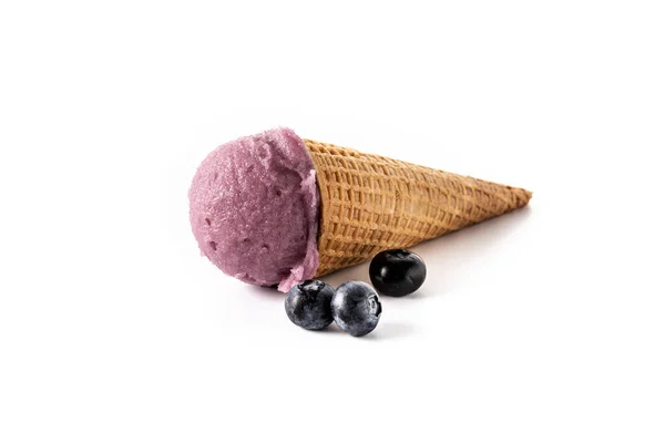 Blueberry Ice Cream Cone Isolated White Background — Stock Photo, Image