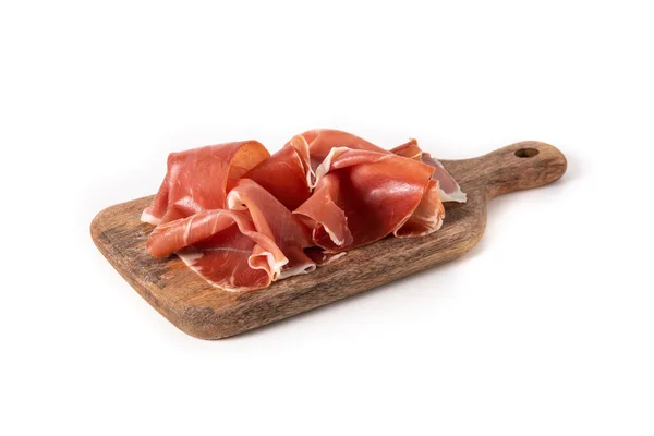 Spanish Serrano Ham Cutting Board Isolated White Background — Stock Fotó