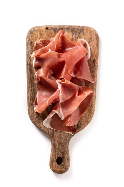 Spanish Serrano Ham Cutting Board Isolated White Background — Stock Photo, Image