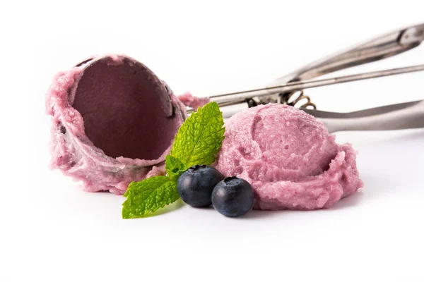 Blueberry Ice Cream Scoop Isolated White Background — Stock Photo, Image