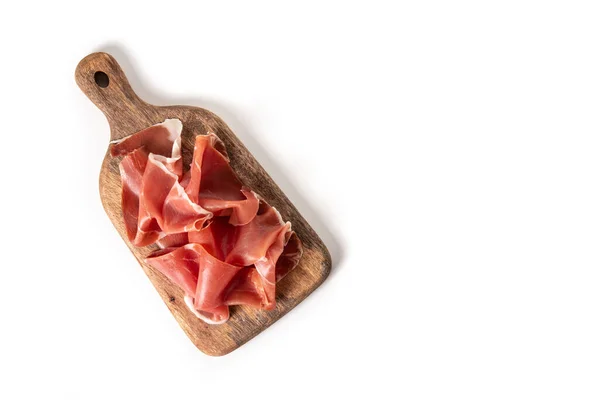 Jamón Serrano Español Aislado Sobre Fondo Blanco Vista Superior Copiar — Foto de Stock