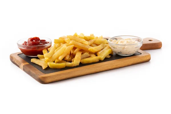 Fried Potatoes Ketchup Mayonnaise Isolated White Background — Stock Photo, Image
