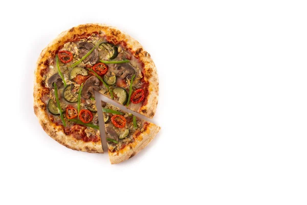 Vegetarische Pizza Mit Zucchini Tomaten Paprika Und Pilzen Isoliert Auf — Stockfoto