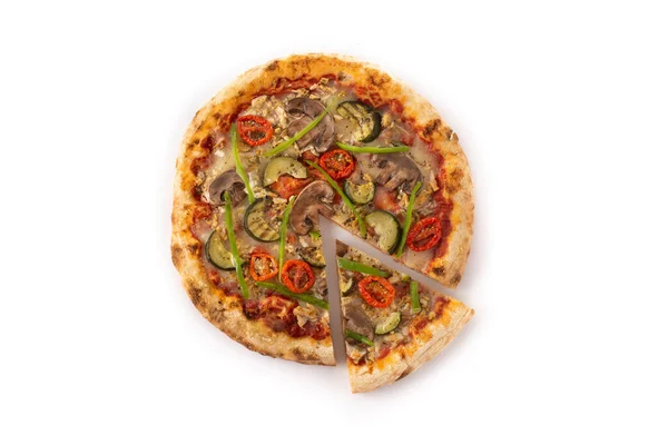 Vegetarische Pizza Mit Zucchini Tomaten Paprika Und Pilzen Isoliert Auf — Stockfoto
